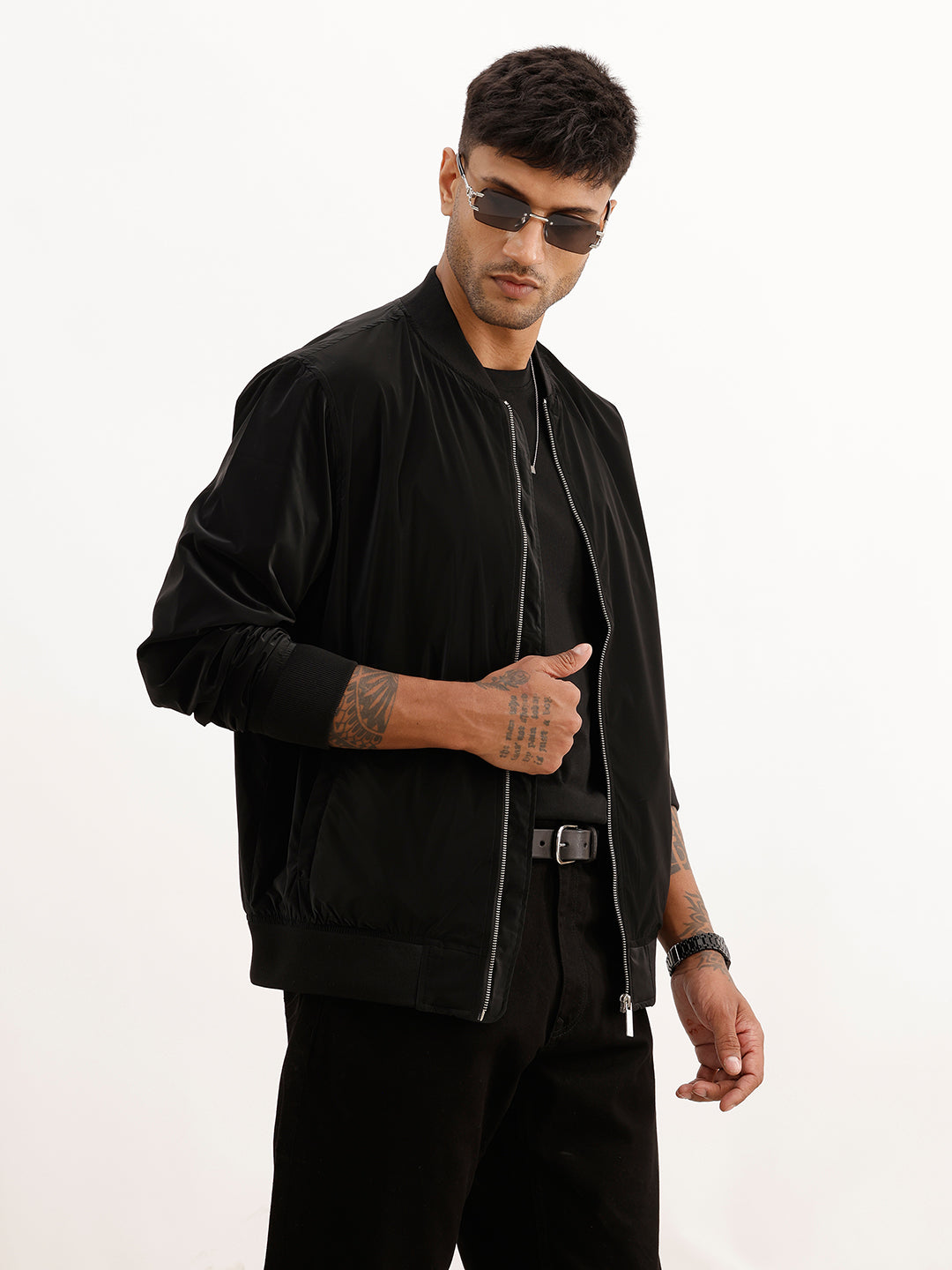 Solid Regular Fit Bomber Jacket | Black