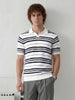 Striped Knitted Johnny Collar Polo Tee | White