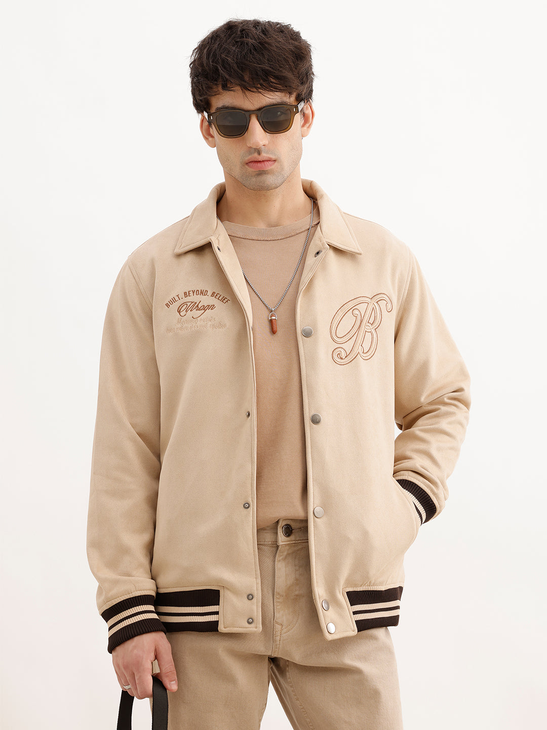 Classic Regular Fit Bomber Jacket | Beige | WJK02FSRE1074W