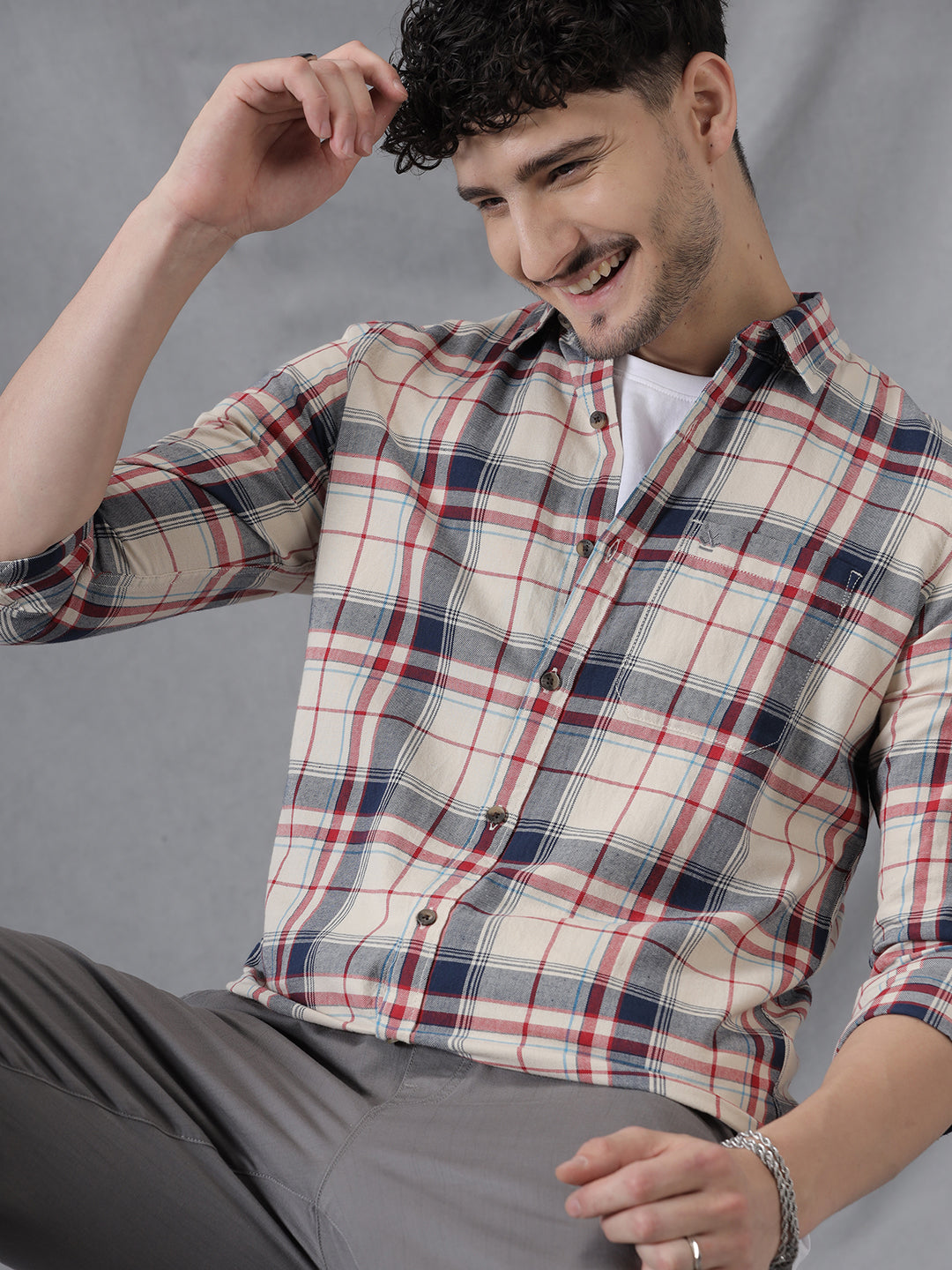 Tartan Dyed Beige Check Shirt