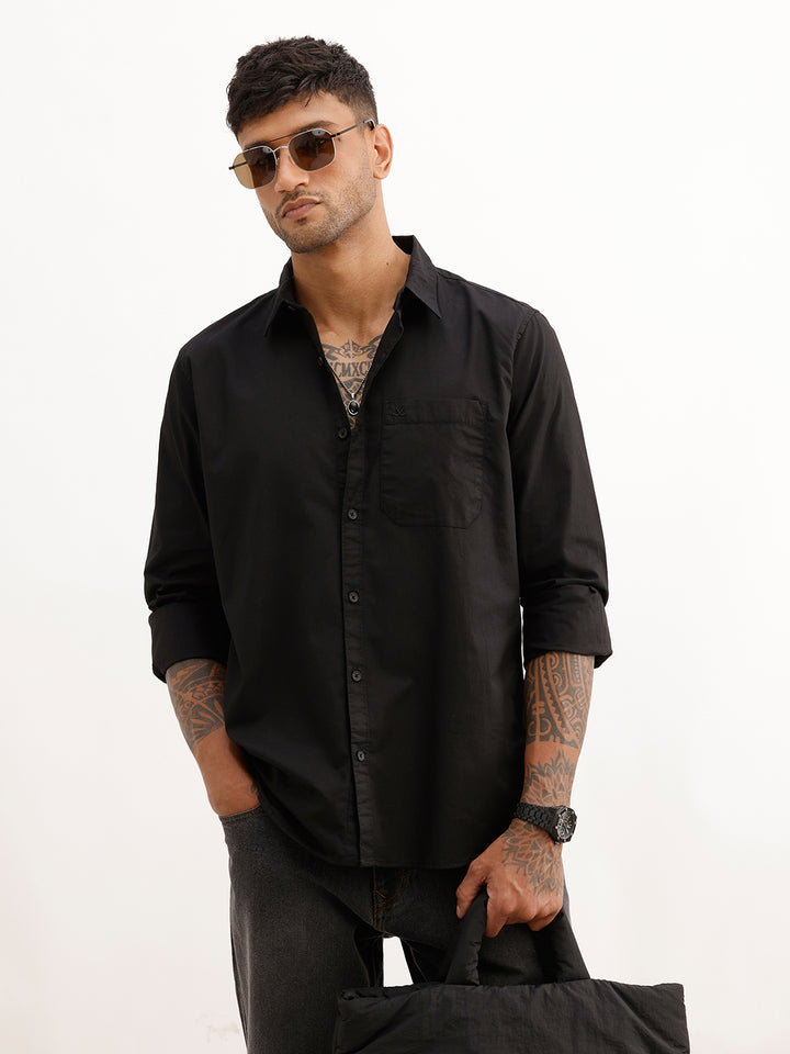 Solid Regular Fit Full Sleeve Shirt | Black