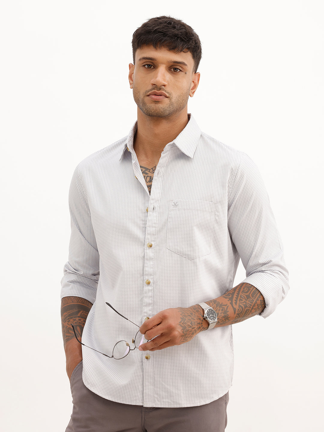 Regular Fit Checkered Full Sleeve Shirt | Grey | WWSH9171F