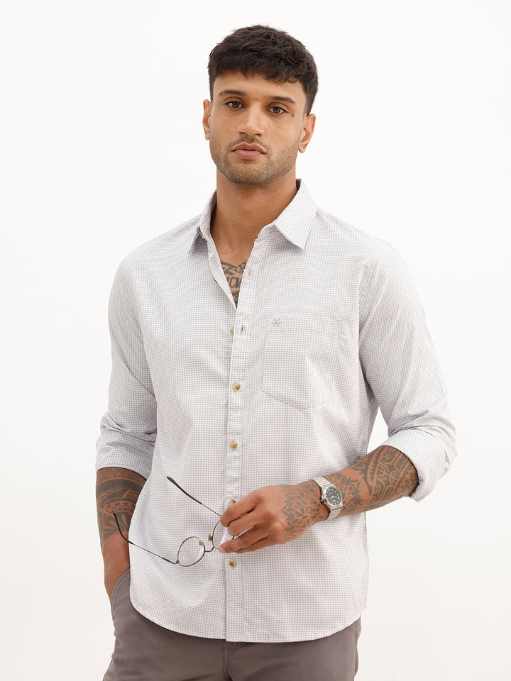Regular Fit Checkered Full Sleeve Shirt | Grey