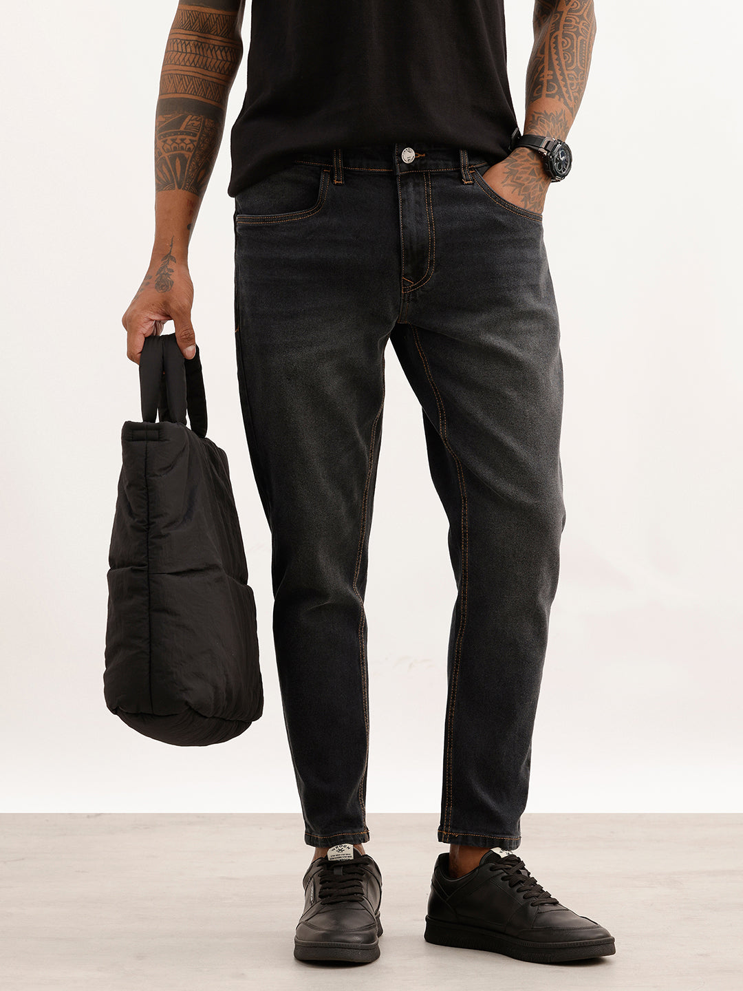 Faded Skinny Crop Denim Jeans | Black