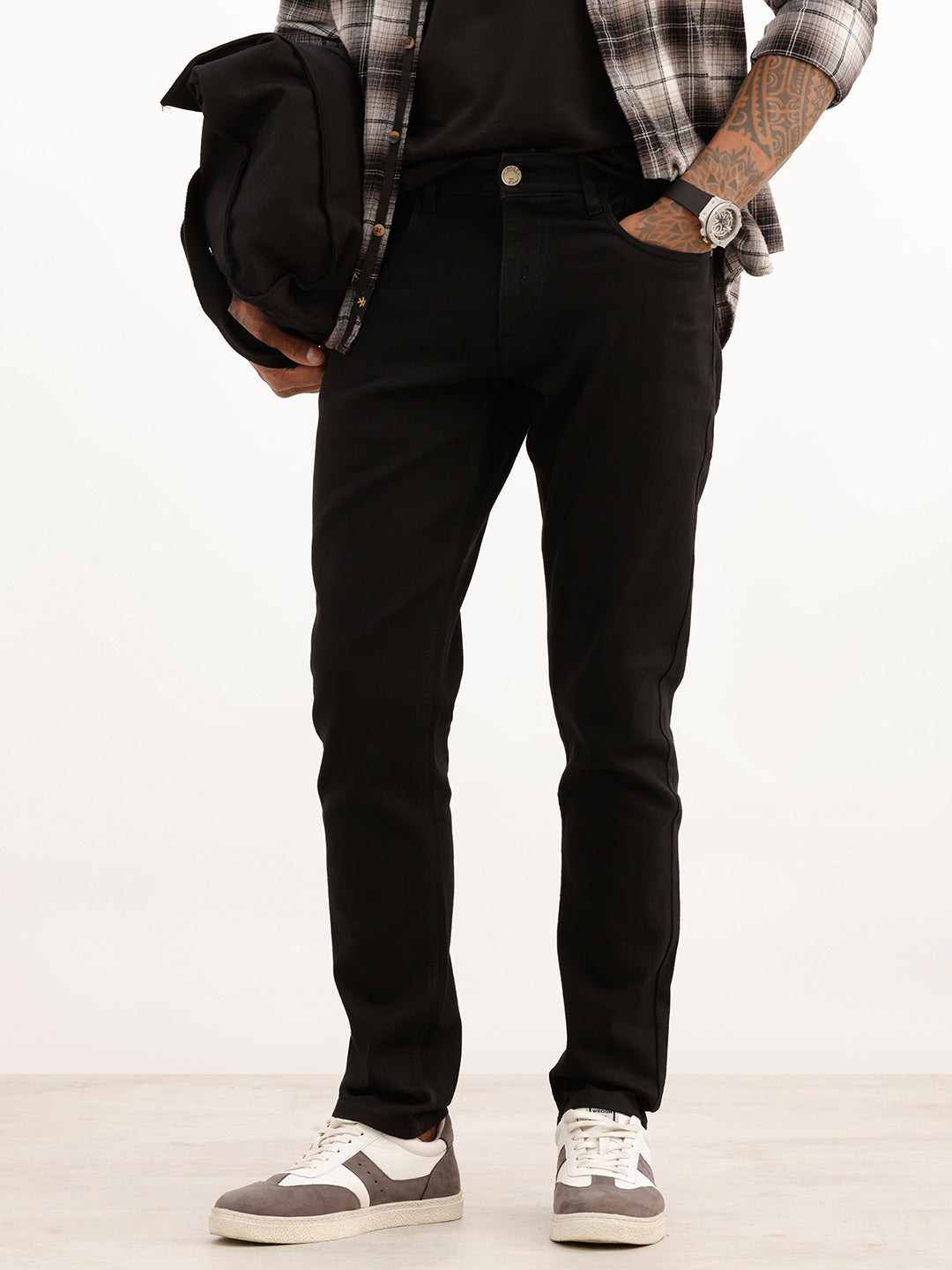 Classic Solid Slim Fit Denim Jeans | Black