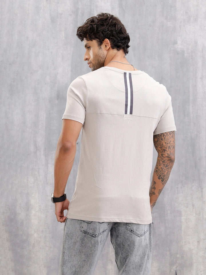 Hd Logo Printed Regular Fit T-shirt with Cut And Sew At Back | Grey