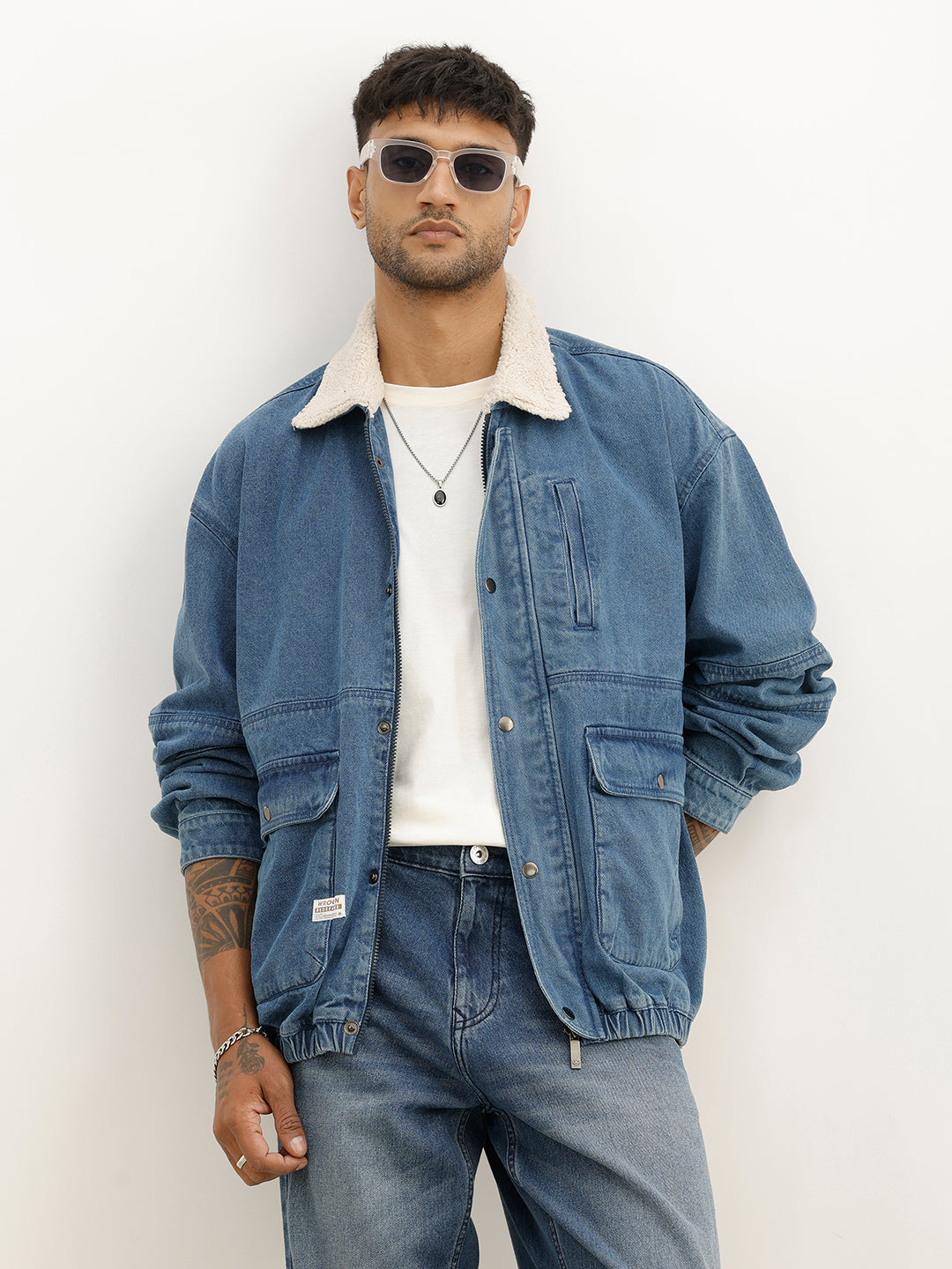 Classic Slim Fit Sherpa Denim Jacket | Blue