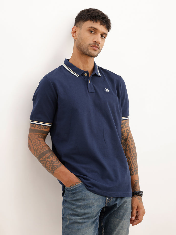 Classic Slim Fit Tipping Collar Polo T-Shirt | Navy Blue