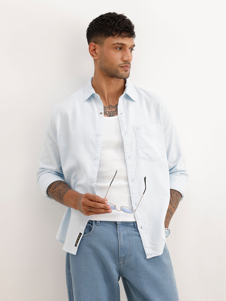 Textured Regular Fit Full Sleeve Shirt | Blue