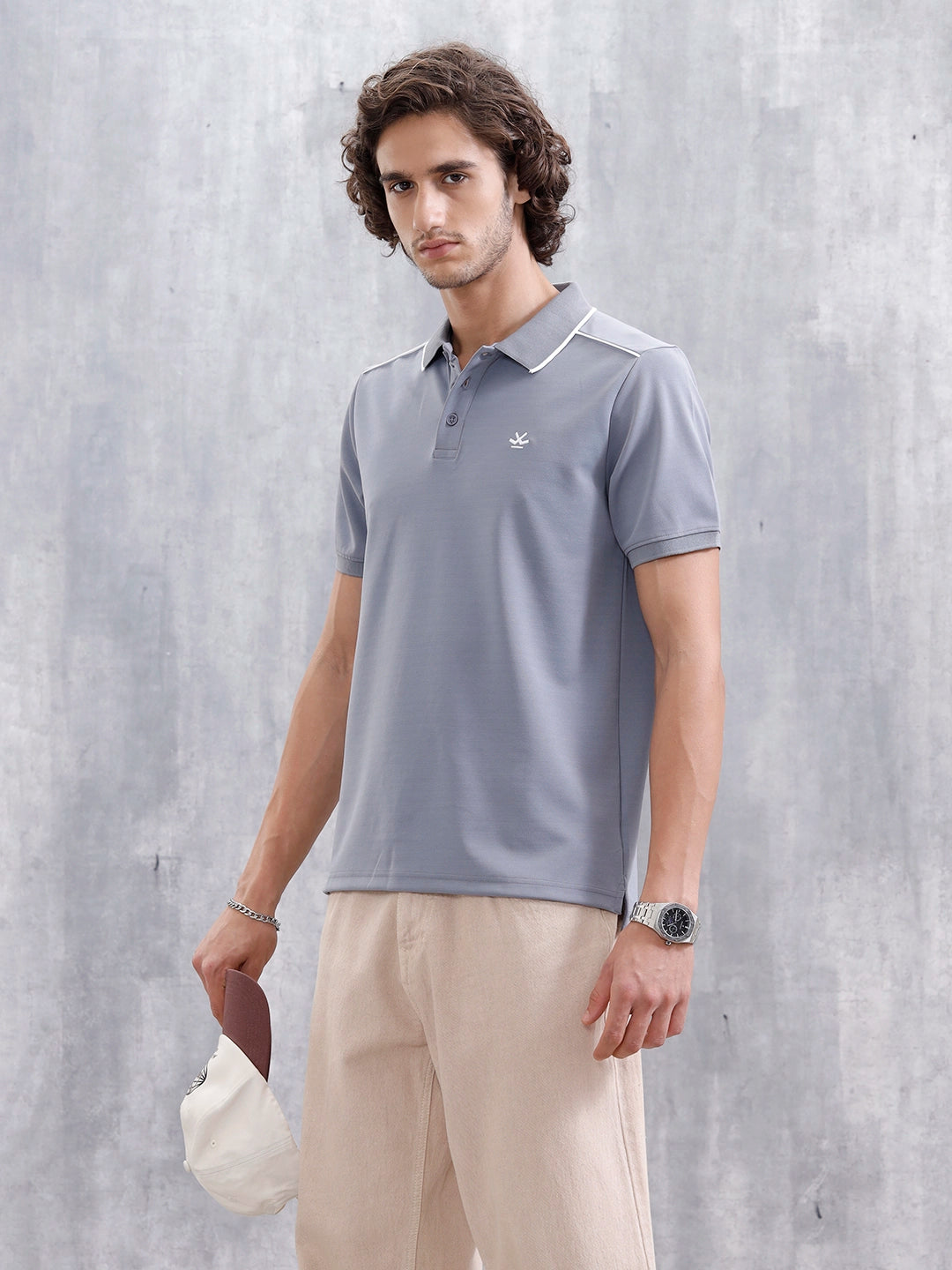Polo T-Shirt With Contrast Trim Details | Grey