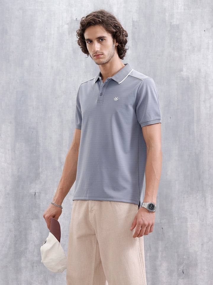 Polo T-Shirt With Contrast Trim Details | Grey