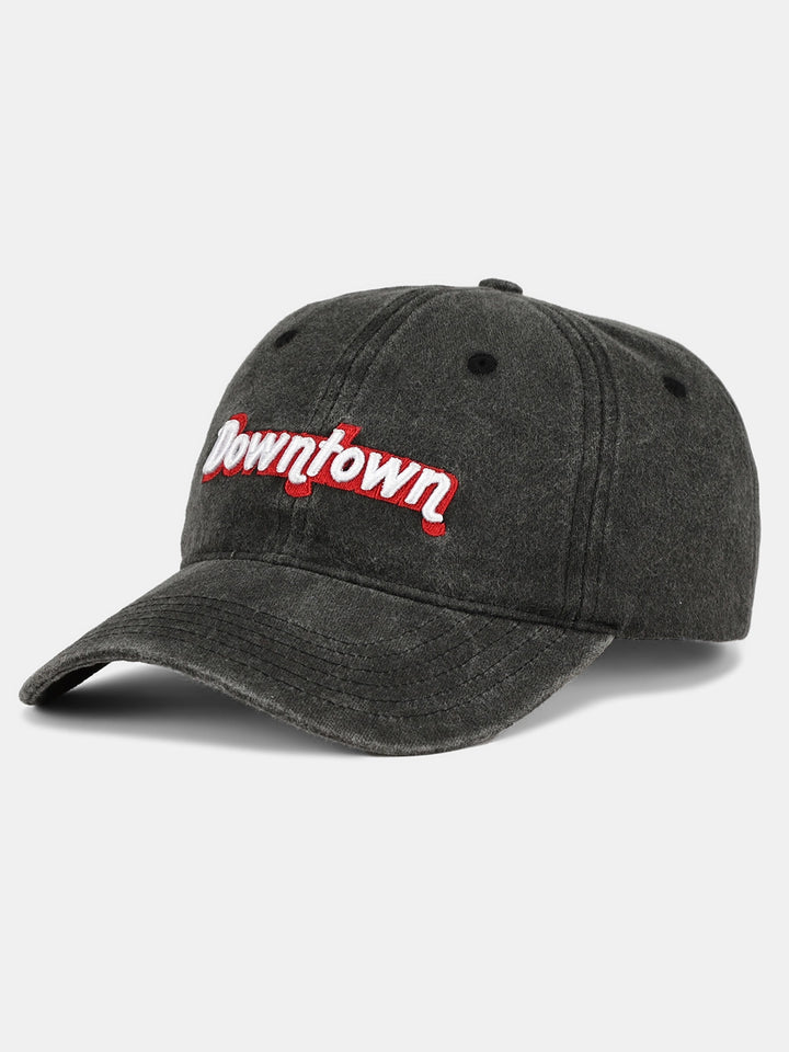 Embroidered "Downtown" Graphic Denim Cap | Black
