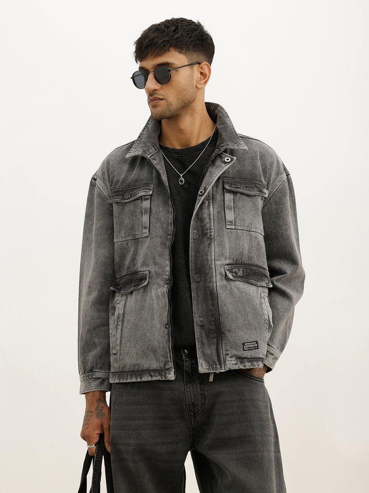 Relaxed Fit Douible Pocket Denim Jacket | Grey