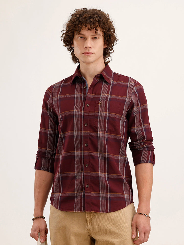 Slim Fit Checkered Shirt | Maroon
