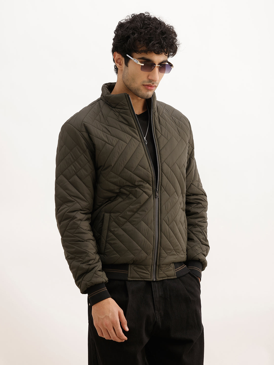 Solid Regular Fit Puffer Jacket | Olive