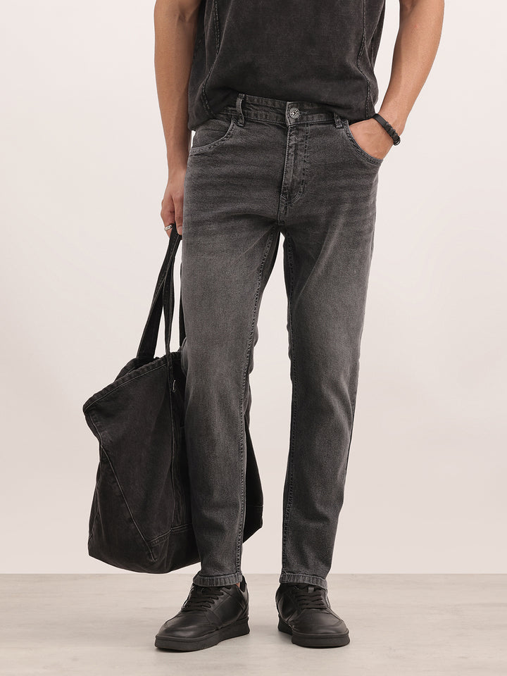 Solid Skinny Crop Fit Denim Jeans | Dark Grey