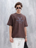 Wrogn Logo Raw-Edged Washed Tee | Brown