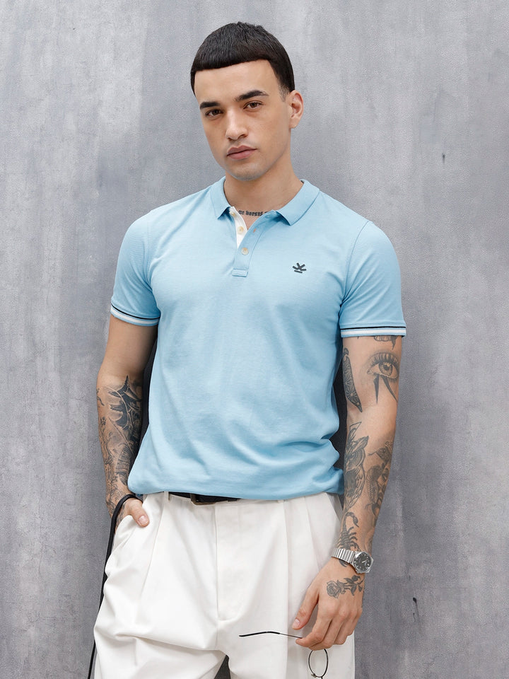 Wrogn Men's Refined Polo T-Shirt | Light Blue