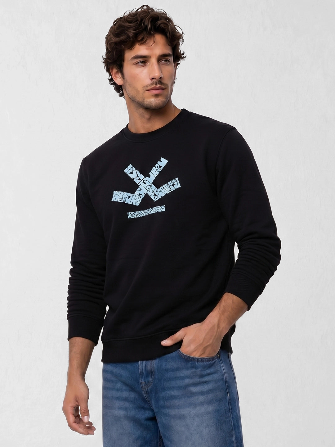 Comfort Fit Placement Printed T-Shirt | Black