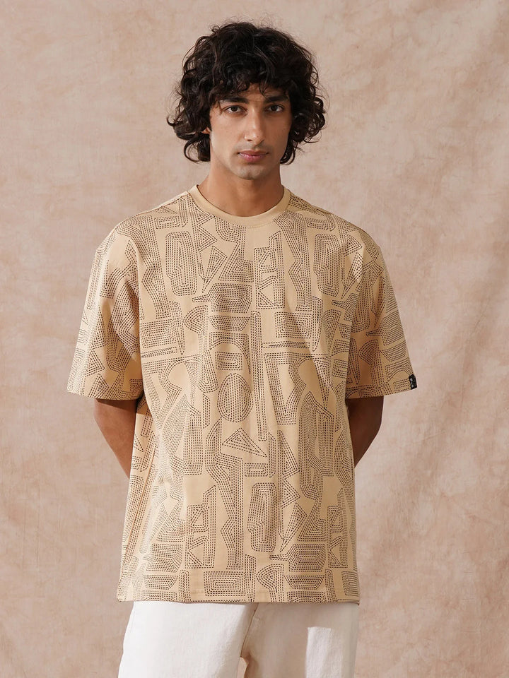 Tonal AOP Oversized T-Shirt | Beige
