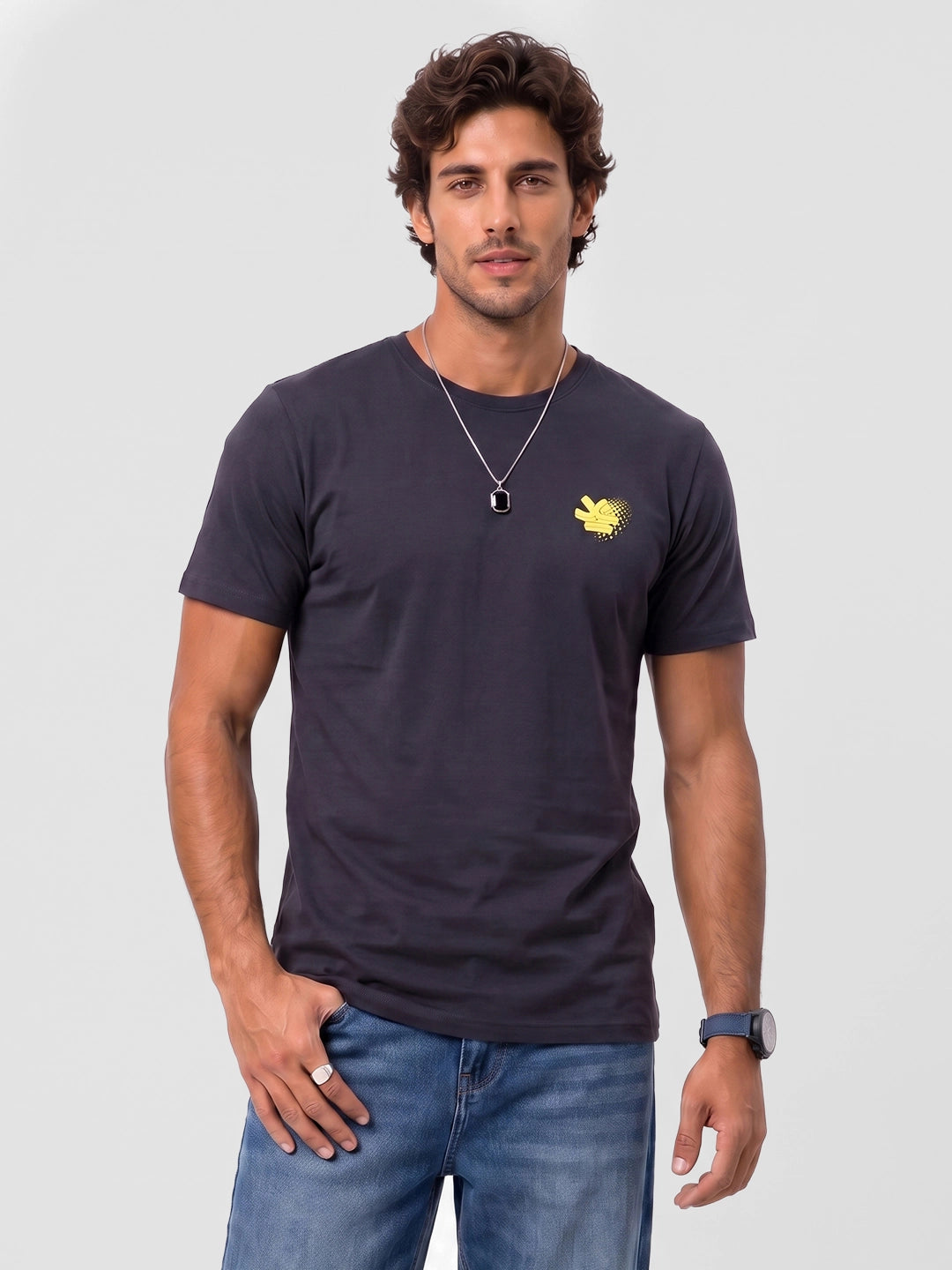 Regular Fit Placement Printed T-Shirt | Black