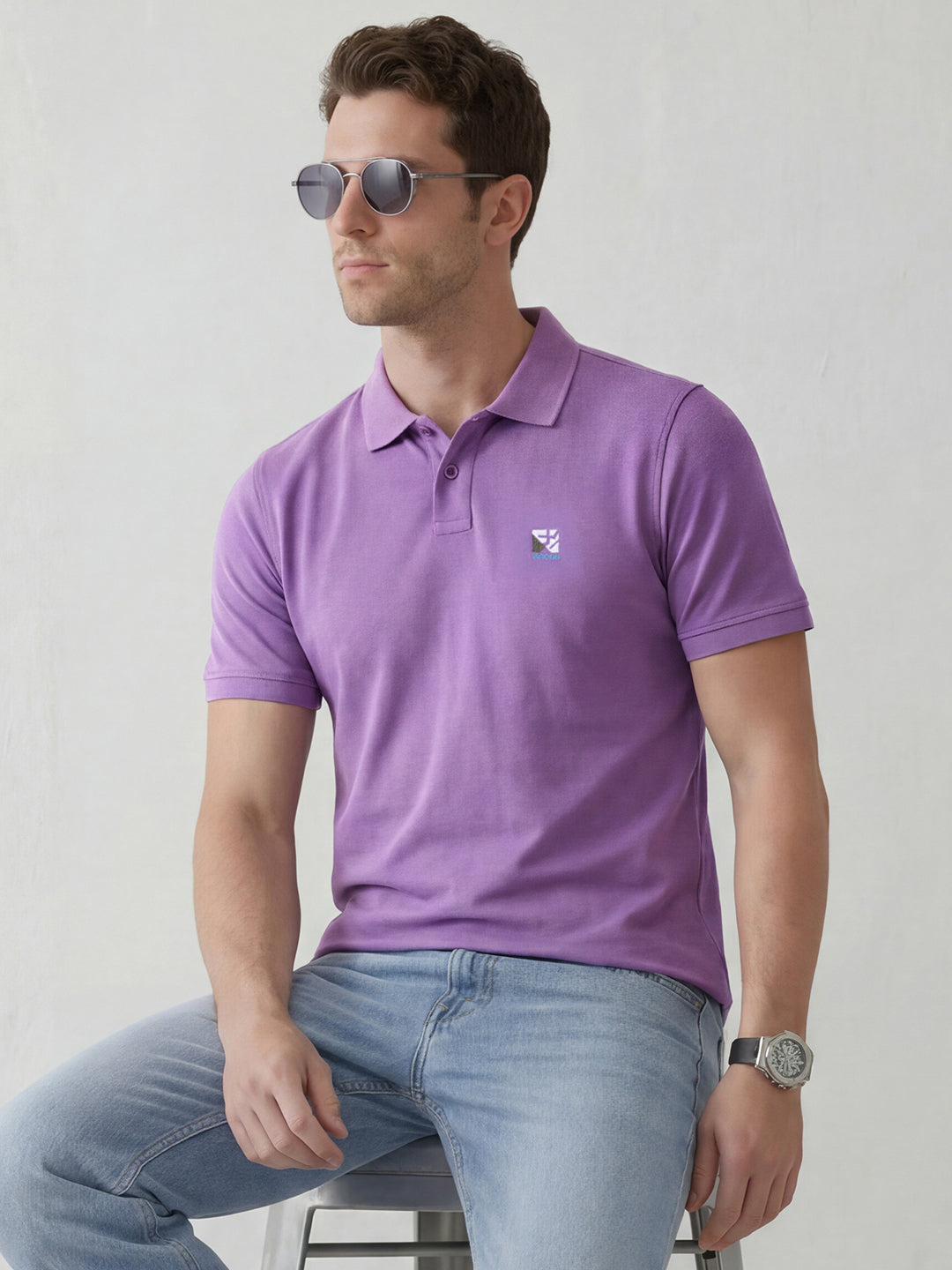 Elevated polo tee with Embroidered Detail I Lavender