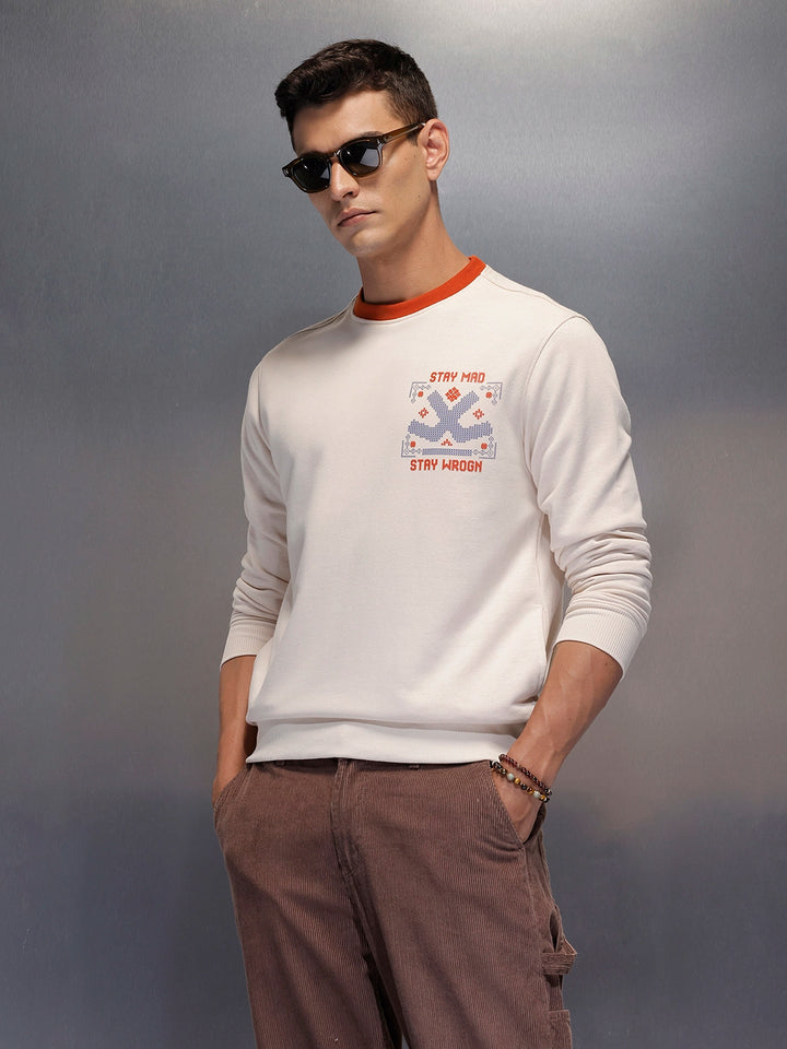 Men's casual sweatshirt with contrast collar detail | Beige