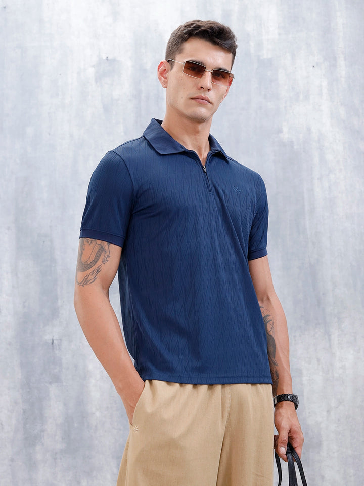 Classic Textured Men's Polo T-shirt | Navy Blue