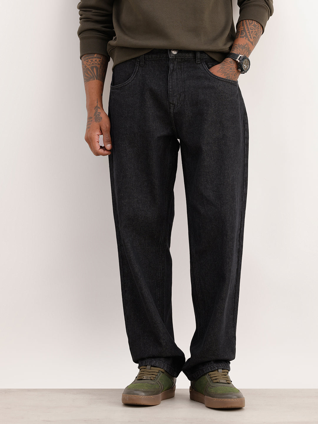 Washed Loose Fit Denim Jeans | Black