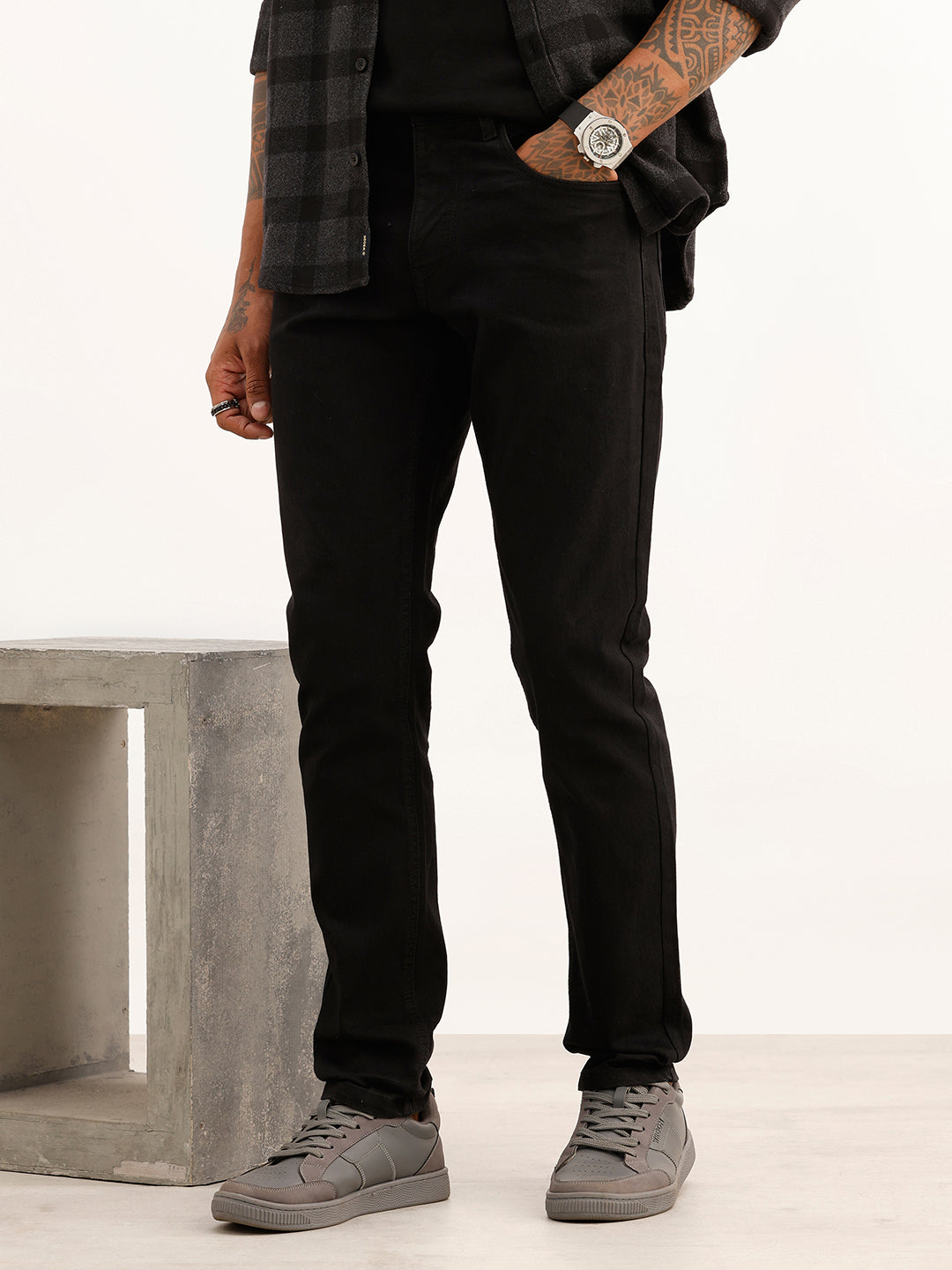 Slim Fit Solid Denim Jeans | Black