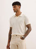 Solid Slim Fit Textured Polo T-Shirt | Off White | WPT02HSSL1245S