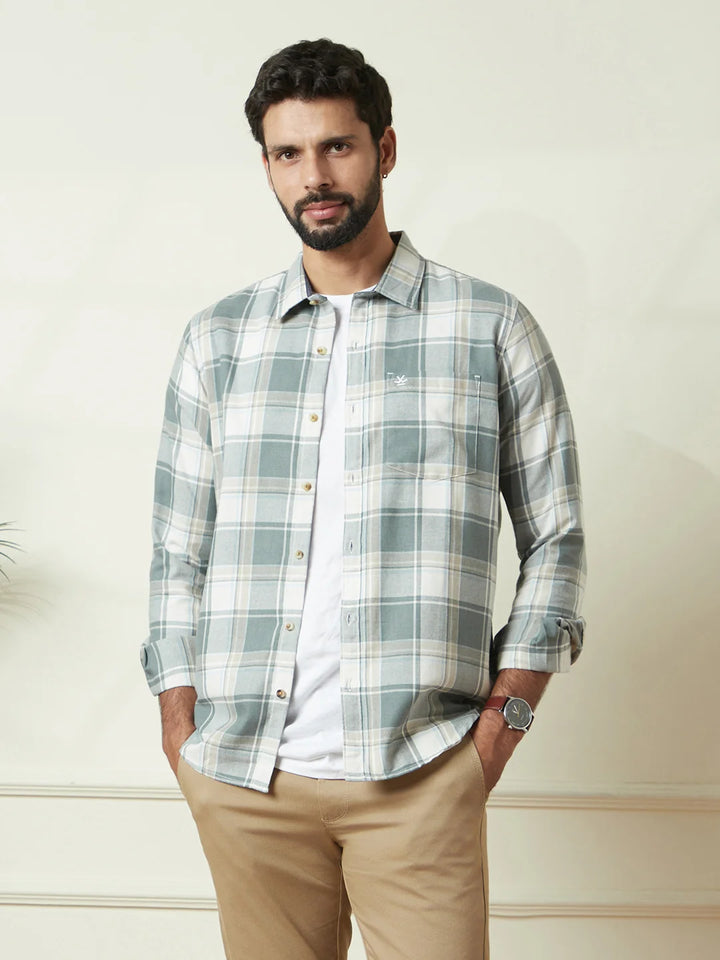 Tonal Checked Slim Fit Shirt | Green