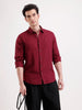 Solid Slim Fit Linen Blend Shirt | Wine