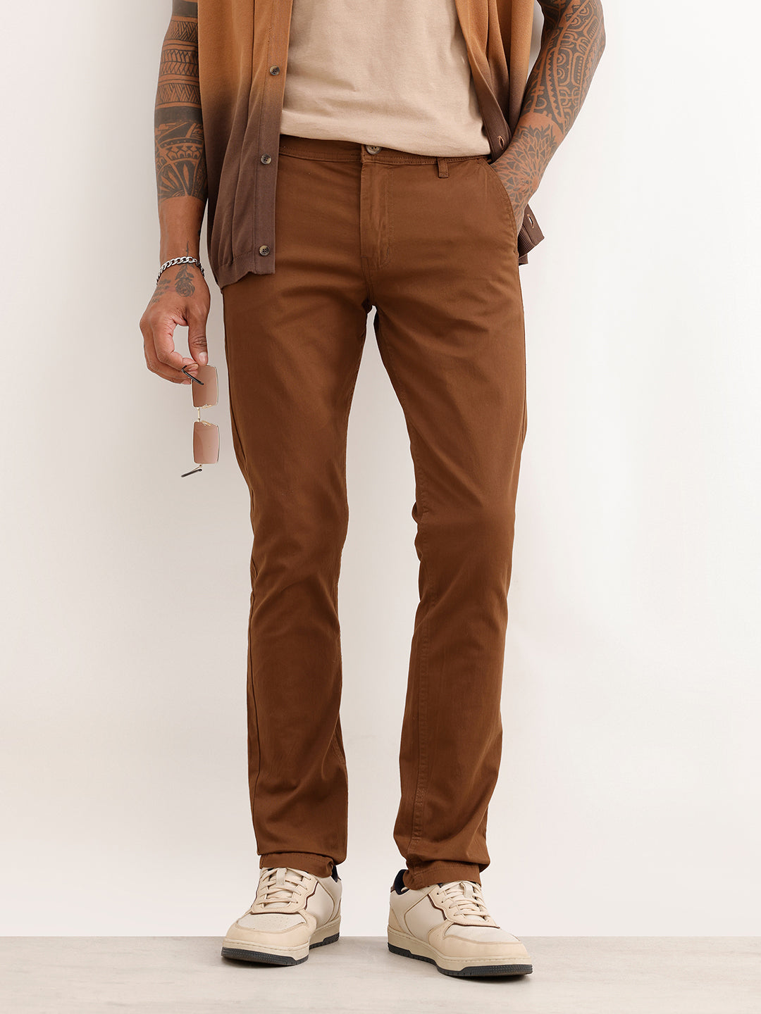 Solid Slim Fit Trouser | Brown