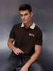 Men's slim-fit polo tee with contrast collar & graphic chest print | Brown