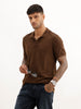 Washed Slim Fit Cut & Sew Polo T-Shirt | Brown