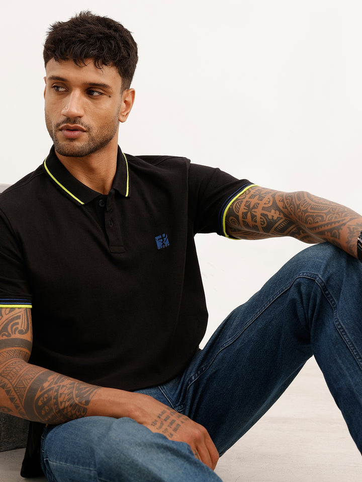 Slim Fit Tipping Collar Polo T-Shirt | Black