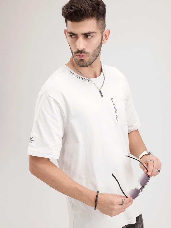 Oversized Embroidered Patch Pocket | White