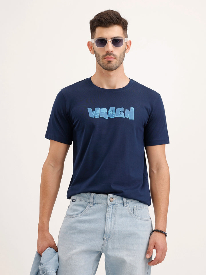 Slim Fit Puffer Printed T-Shirt | Navy Blue