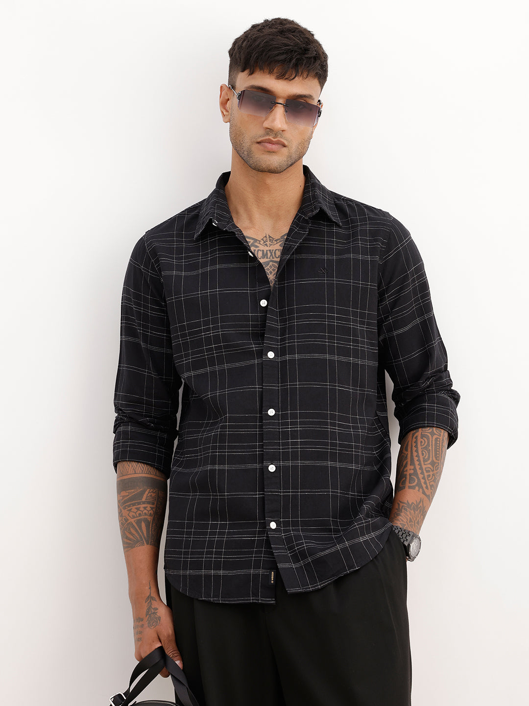 Slim Fit Checkered Shirt | Black