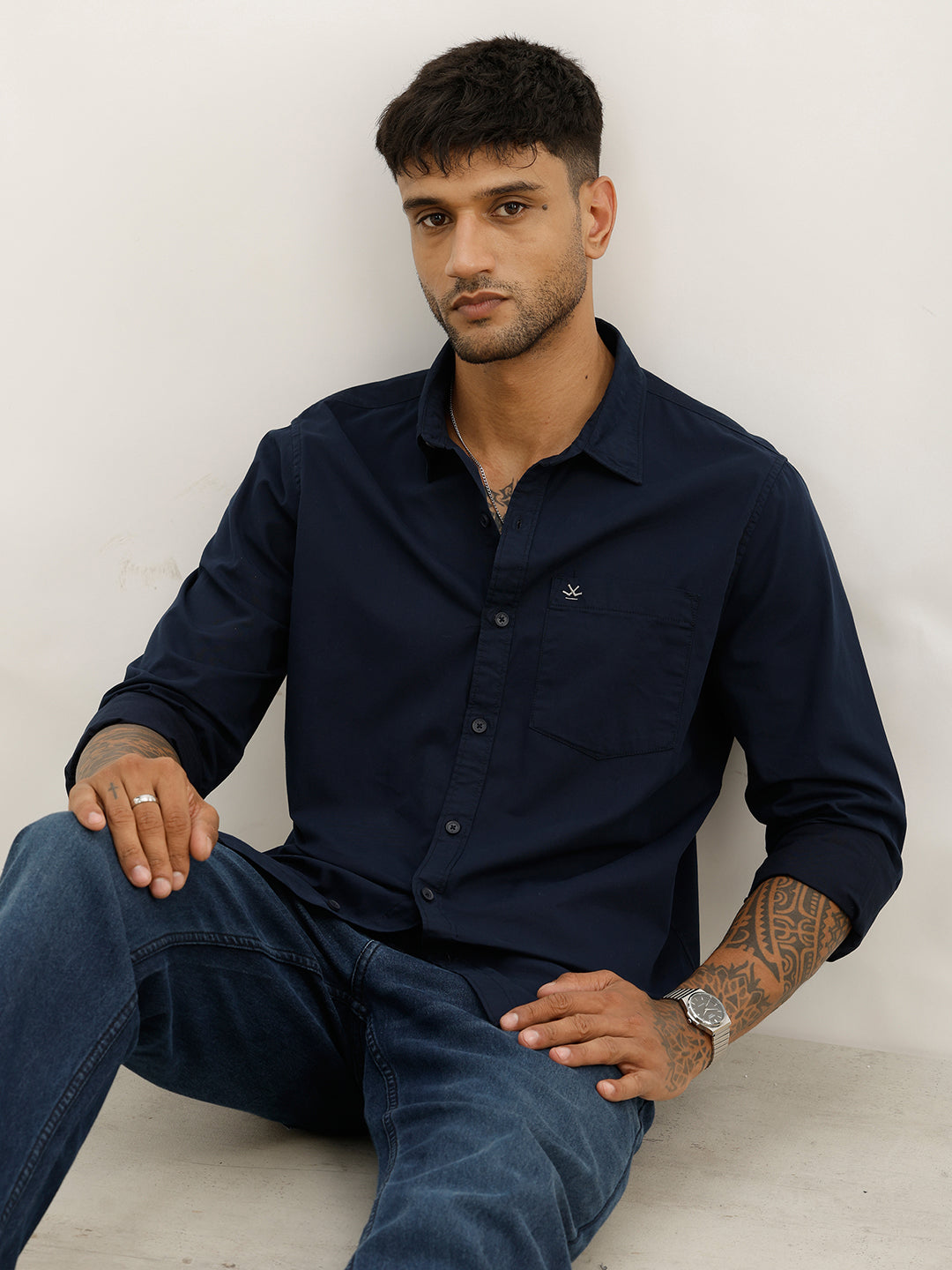 Solid Regular Fit Full Sleeve Shirt | Navy Blue