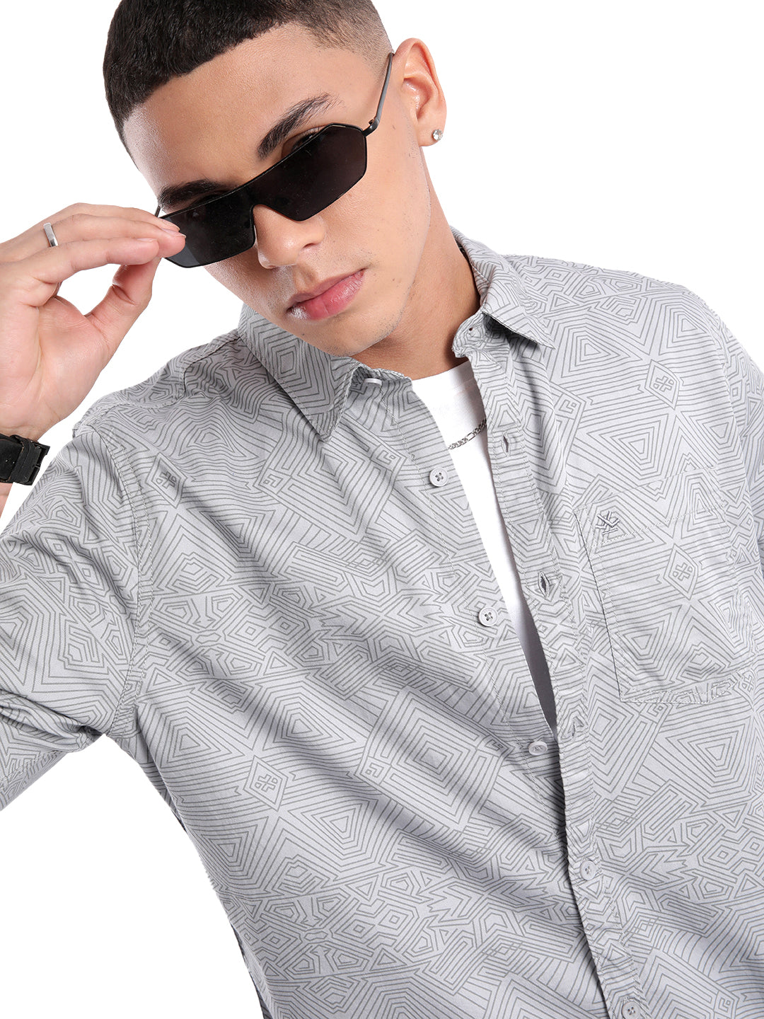 Multi Patterns Grey AOP Shirt