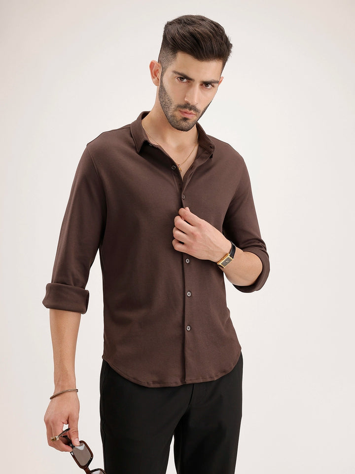 Solid Slim Fit 100% Cotton Shirt | Brown