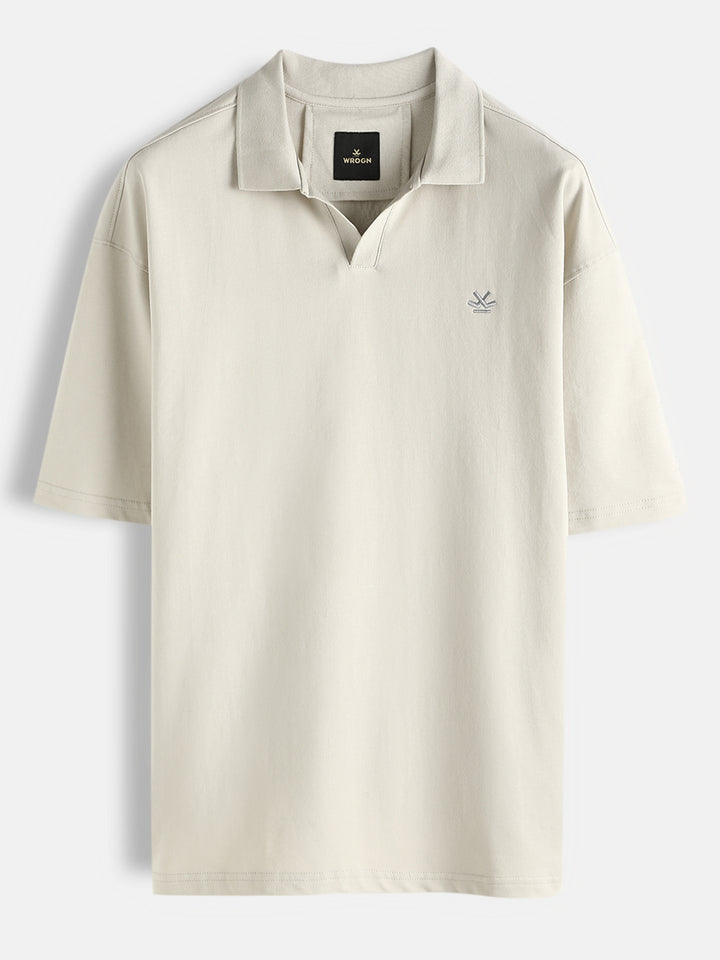 Solid Oversized Fit Polo T-Shirt | Beige