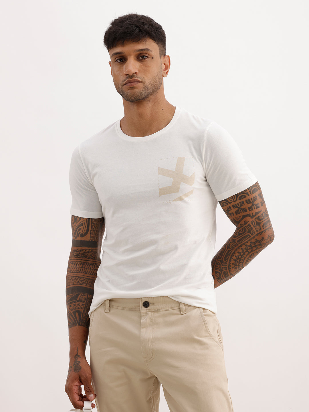 Slim Fit Placement Printed T-Shirt | Off White