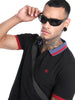 Solid Black Contrast Collar Polo T-Shirt