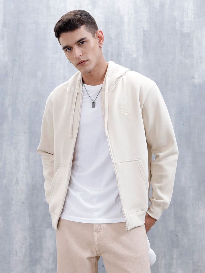 Men’s Solid Zip-Up Hoodie Sweatshirt | Tapioca