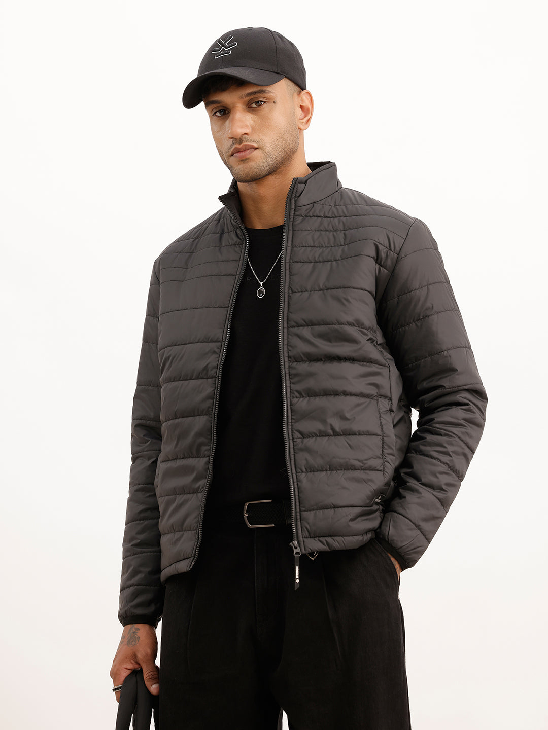Solid Regular Fit Jacket | Black