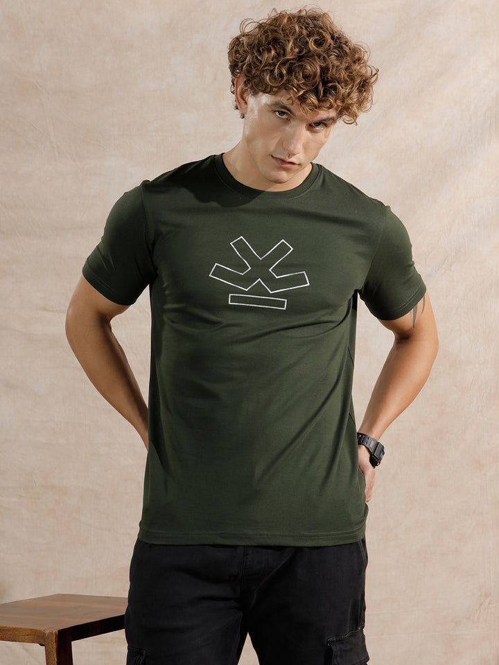 Silver Foil Print Slim Fit T-Shirt | Olive