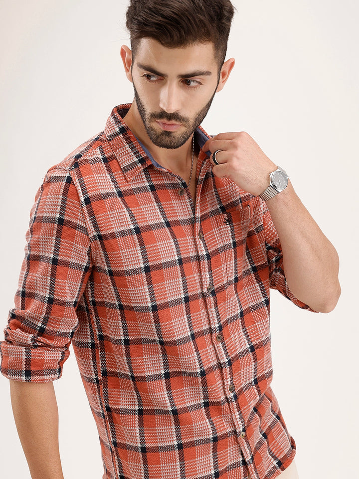 Regular Fit Checkered Shirt | Orange